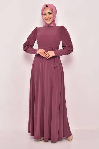 MRV A.S.M. - Kuşaklı Tesettür Elbise ASM2587-M Gül Kurusu