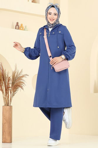 moda selvim Kuşgözü Detaylı Dabıl Takım 443DVL817 İndigo - Thumbnail