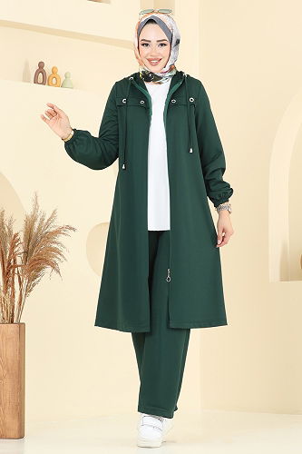 moda selvim Kuşgözü Detaylı Dabıl Takım 443DVL817 Zümrüt - Thumbnail