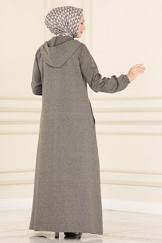 moda selvim Kuşgözü Detaylı Kışlık Ferace 103DVL817 Vizyon - Thumbnail