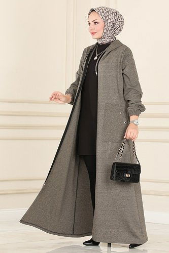 moda selvim Kuşgözü Detaylı Kışlık Ferace 103DVL817 Vizyon - Thumbnail