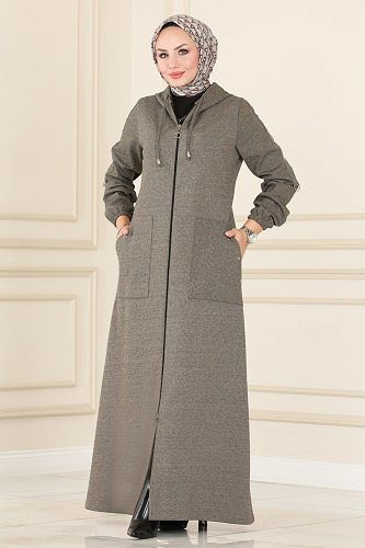 moda selvim Kuşgözü Detaylı Kışlık Ferace 103DVL817 Vizyon - Thumbnail