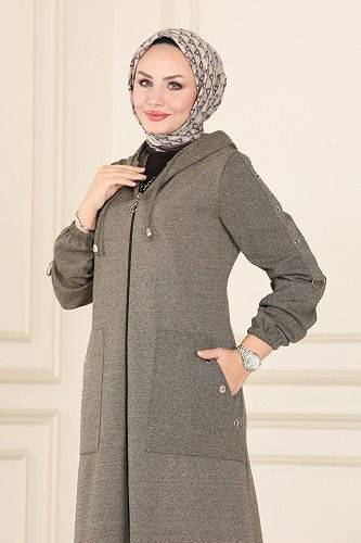 moda selvim Kuşgözü Detaylı Kışlık Ferace 103DVL817 Vizyon - Thumbnail