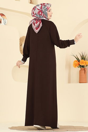 moda selvim Kuşgözü Detaylı Kristal Elbise 3455UZ662 Kahve - Thumbnail