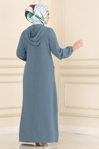 moda selvim Kuşgözü Detaylı Mevsimlik Ferace 8065EFS762 Buz Mavisi - Thumbnail