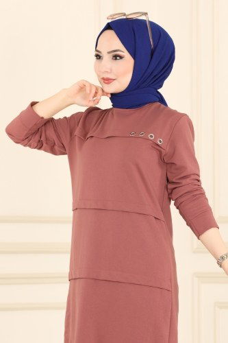 moda selvim Kuşgözü Detaylı Spor Tunik 8842AYD574 Gül Kurusu - Thumbnail