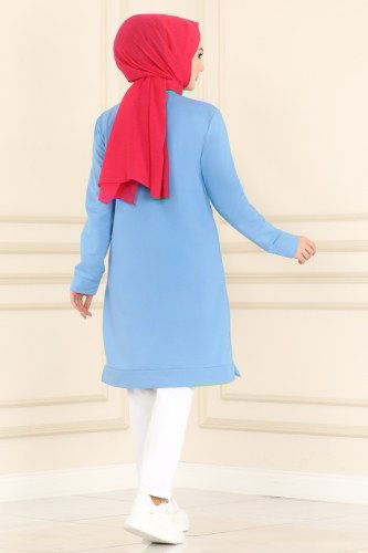 moda selvim Kuşgözü Detaylı Spor Tunik 8842AYD574 Mavi - Thumbnail