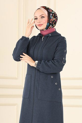 moda selvim Kuşgözü Detaylı Tesettür Ferace PL9026 Laci - Thumbnail