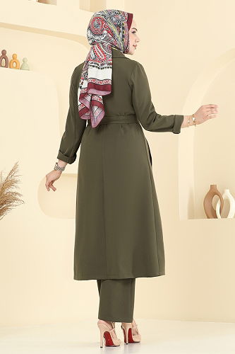 moda selvim Kuşgözü Detaylı Tesettür Takım 2694SL432 Haki - Thumbnail