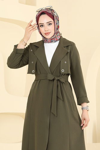 moda selvim Kuşgözü Detaylı Tesettür Takım 2694SL432 Haki - Thumbnail