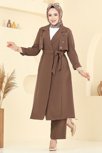 moda selvim Kuşgözü Detaylı Tesettür Takım 2694SL432 Koyu Vizyon - Thumbnail