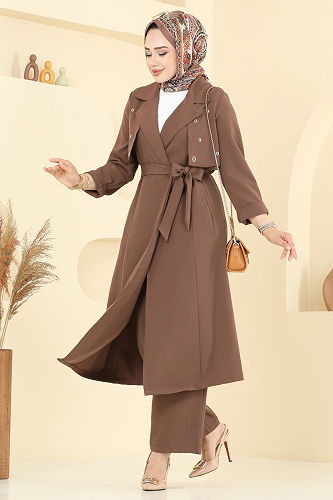 moda selvim Kuşgözü Detaylı Tesettür Takım 2694SL432 Koyu Vizyon - Thumbnail