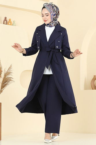 moda selvim Kuşgözü Detaylı Tesettür Takım 2694SL432 Laci - Thumbnail