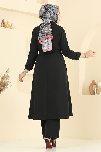 moda selvim Kuşgözü Detaylı Tesettür Takım 2694SL432 Siyah - Thumbnail