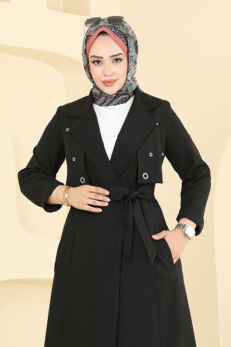 moda selvim Kuşgözü Detaylı Tesettür Takım 2694SL432 Siyah - Thumbnail