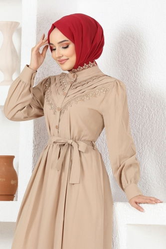 moda selvim Lace Detailed Hijab Dress MSL7020 Vision - Thumbnail