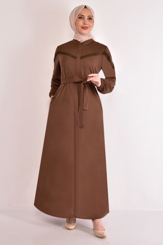MRV N.Y.A. - Lace Embroidered Abaya NYA2643-M Coffee