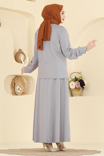 moda selvim Leopar Çiçekli 2 li Takım 2607TPK1167 Gri - Thumbnail