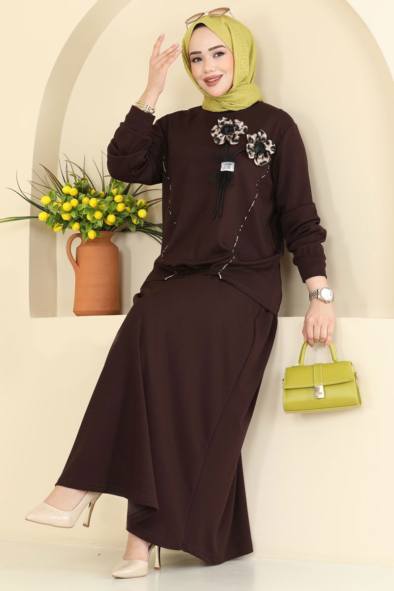Leopar Çiçekli 2 li Takım 2607TPK1167 Kahve