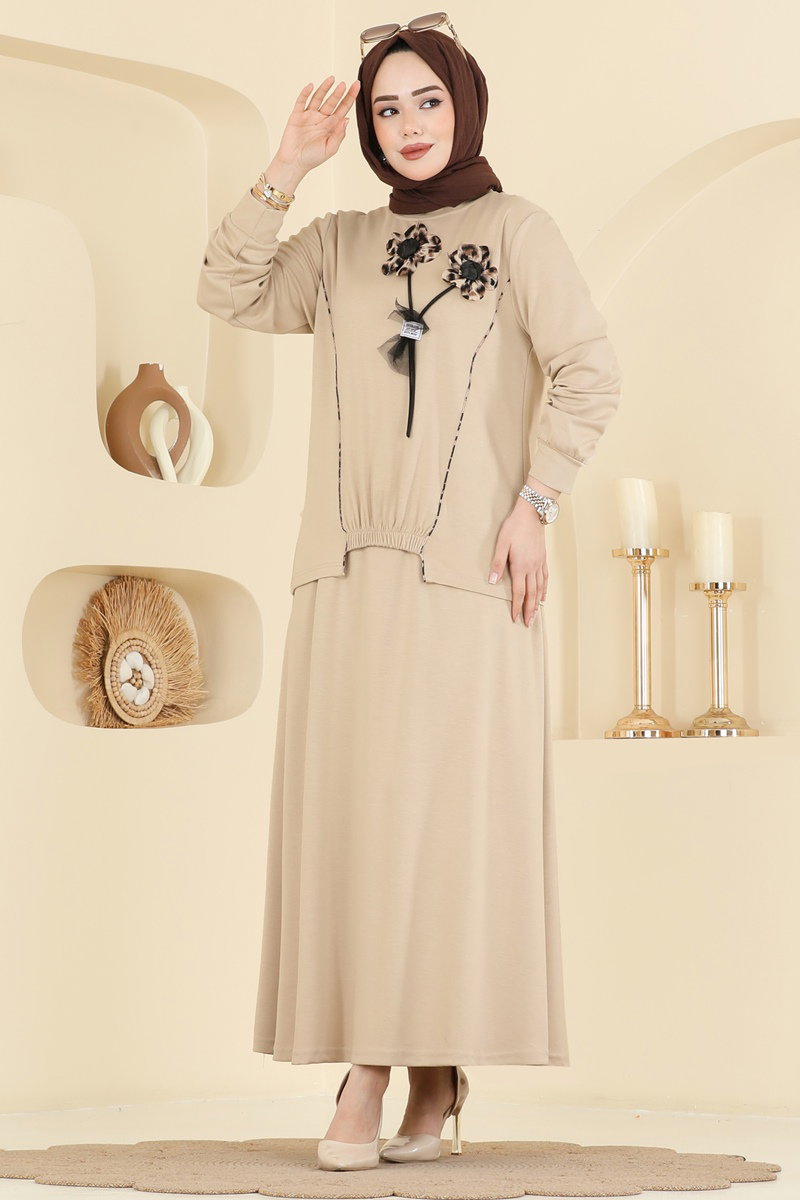 Leopar Çiçekli 2 li Takım 2607TPK1167 Krem