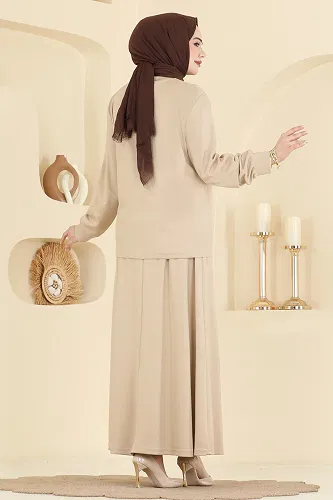 moda selvim Leopar Çiçekli 2 li Takım 2607TPK1167 Krem - Thumbnail