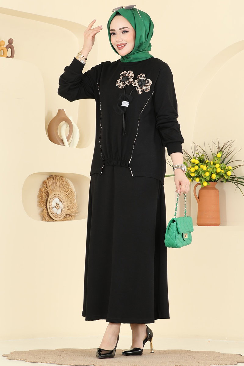 Leopar Çiçekli 2 li Takım 2607TPK1167 Siyah