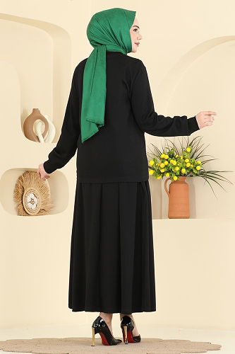 moda selvim Leopar Çiçekli 2 li Takım 2607TPK1167 Siyah - Thumbnail