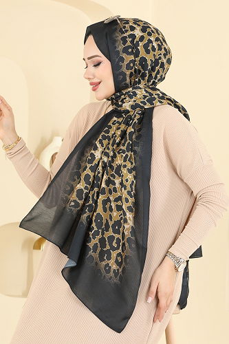 moda selvim Leopar Desen Soft Şal Serisi 154IPK758 Asit&Siyah - Thumbnail