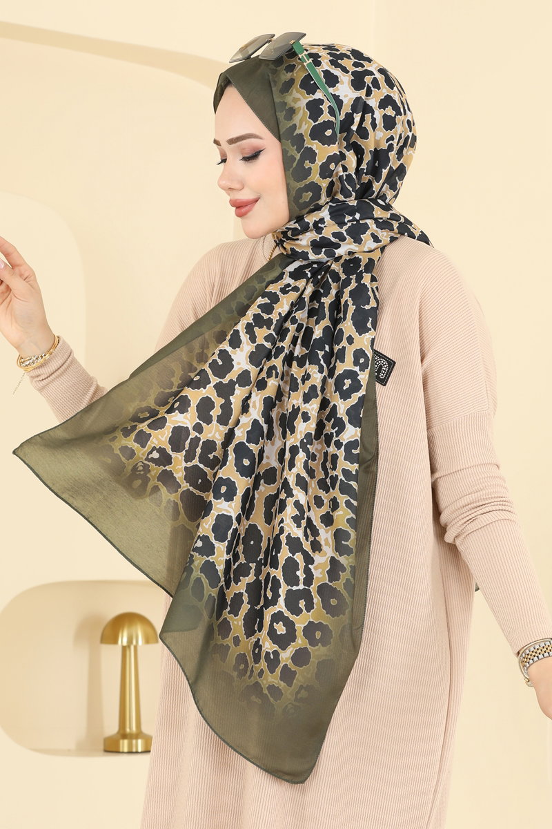 Leopar Desen Soft Şal Serisi 154IPK758 Haki