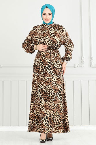 moda selvim Leopar Desen Viskon Elbise 803OZN1046 Leopar - Thumbnail