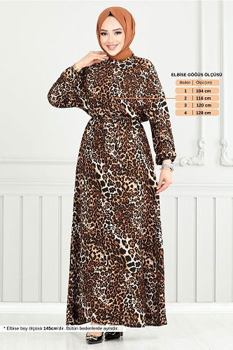 moda selvim Leopar Desen Viskon Elbise 803OZR1047-M Siyah - Thumbnail