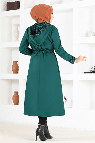 moda selvim Leopar Desenli Trençkot ASM2659-M Zümrüt - Thumbnail