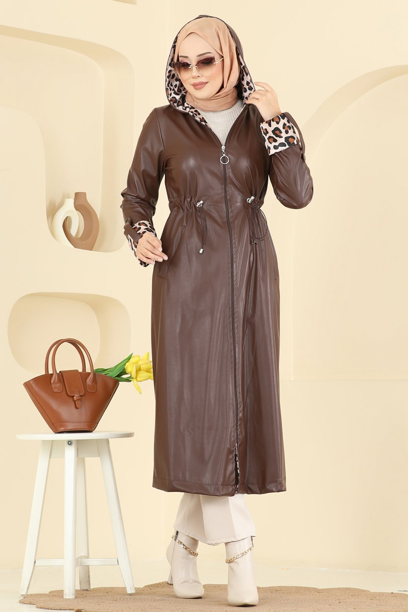 Leopar Detay Deri Kap 4409AL357 Kahve - Moda Selvim