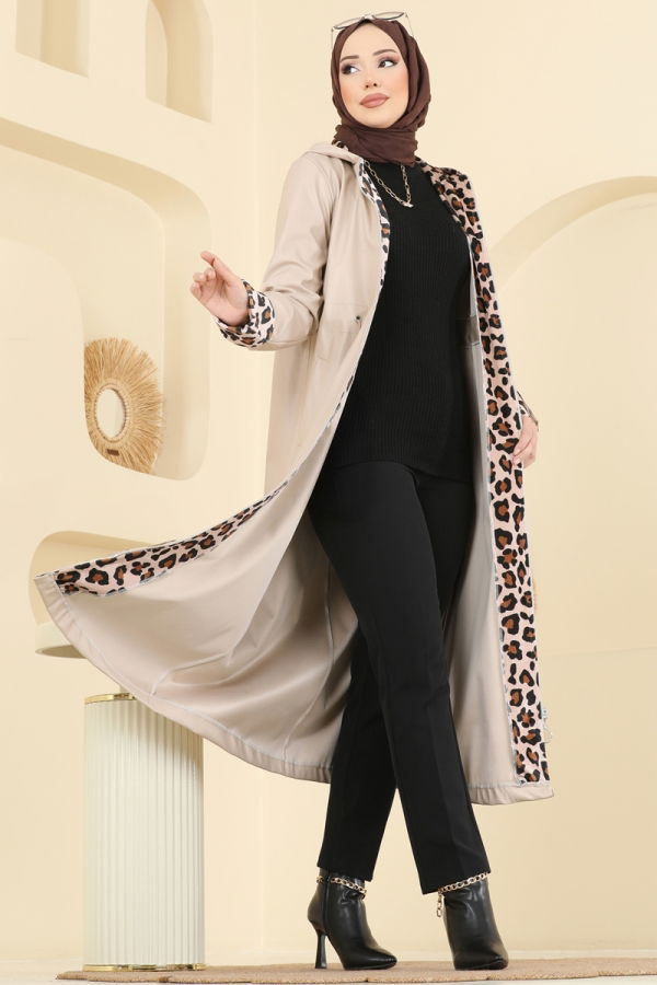 Modaselvim Kap / Kaban Leopar Detay Deri Kap 4409AL357 Taş