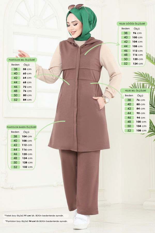 Modaselvim Kombin Leopar Detaylı Üçlü Takım 2619SL432 Açık Kahve