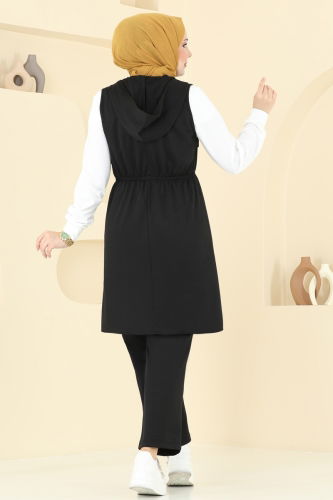 moda selvim Leopar Detaylı Üçlü Takım 2619SL432 Ekru&Siyah - Thumbnail