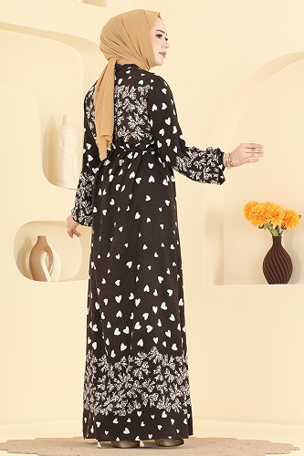 moda selvim Leopar Detaylı Viskon Elbise 145NZRK1200 Kahve - Thumbnail