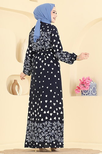 moda selvim Leopar Detaylı Viskon Elbise 145NZRK1200 Laci - Thumbnail