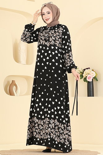 moda selvim Leopar Detaylı Viskon Elbise 145NZRK1200 Siyah - Thumbnail