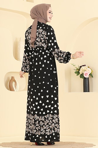 moda selvim Leopar Detaylı Viskon Elbise 145NZRK1200 Siyah - Thumbnail