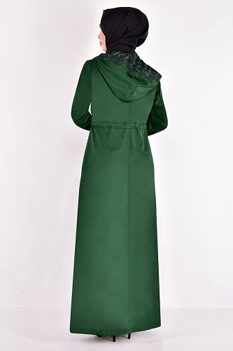 moda selvim Leopard Print Trench Coat ASM2411-M Emerald - Thumbnail