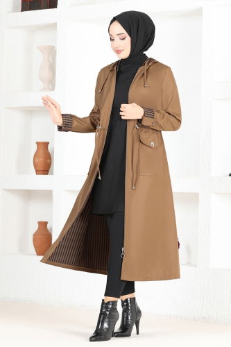 moda selvim Line Detailed Trench Coat ASM2427-1 Taba - Thumbnail