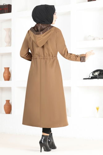 moda selvim Line Detailed Trench Coat ASM2427-1 Taba - Thumbnail