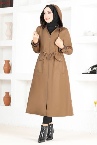 moda selvim Line Detailed Trench Coat ASM2427-1 Taba - Thumbnail