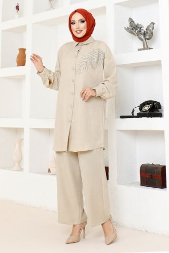 MRV A.F.L. - Linen Suit with Stones AFL4190-M Beige