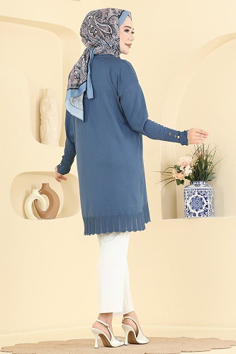 moda selvim Manşet Detaylı Merserize Tunik 3319NVX1208 İndigo - Thumbnail