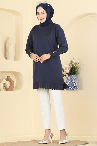 moda selvim Manşet Detaylı Merserize Tunik 3319NVX1208 Laci - Thumbnail