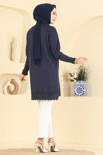 moda selvim Manşet Detaylı Merserize Tunik 3319NVX1208 Laci - Thumbnail