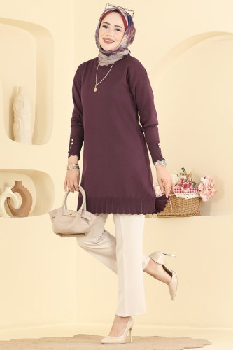 N.V.X. - Manşet Detaylı Merserize Tunik 3319NVX1208 Mürdüm
