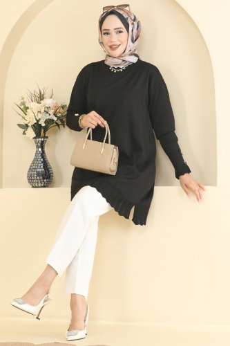N.V.X. - Manşet Detaylı Merserize Tunik 3319NVX1208 Siyah